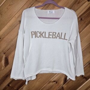 Miracle Pickleball White Knit Sweater Sz Medium Scoop Neck Relaxed Oversized